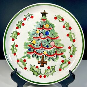 Vintage 1950's Geo Z.‎ Lefton Christmas Tree Plate 8" Holly Berry Cookies #1096